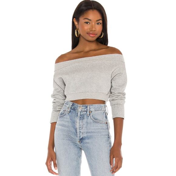 Majorelle Martine Sweater Sweatshirt Cropped Off Shoulder Balletcore Gray Small - Picture 1 of 11